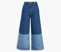 Zweifarbige hoch sitzende Cropped Jeans mit weitem Bein 24