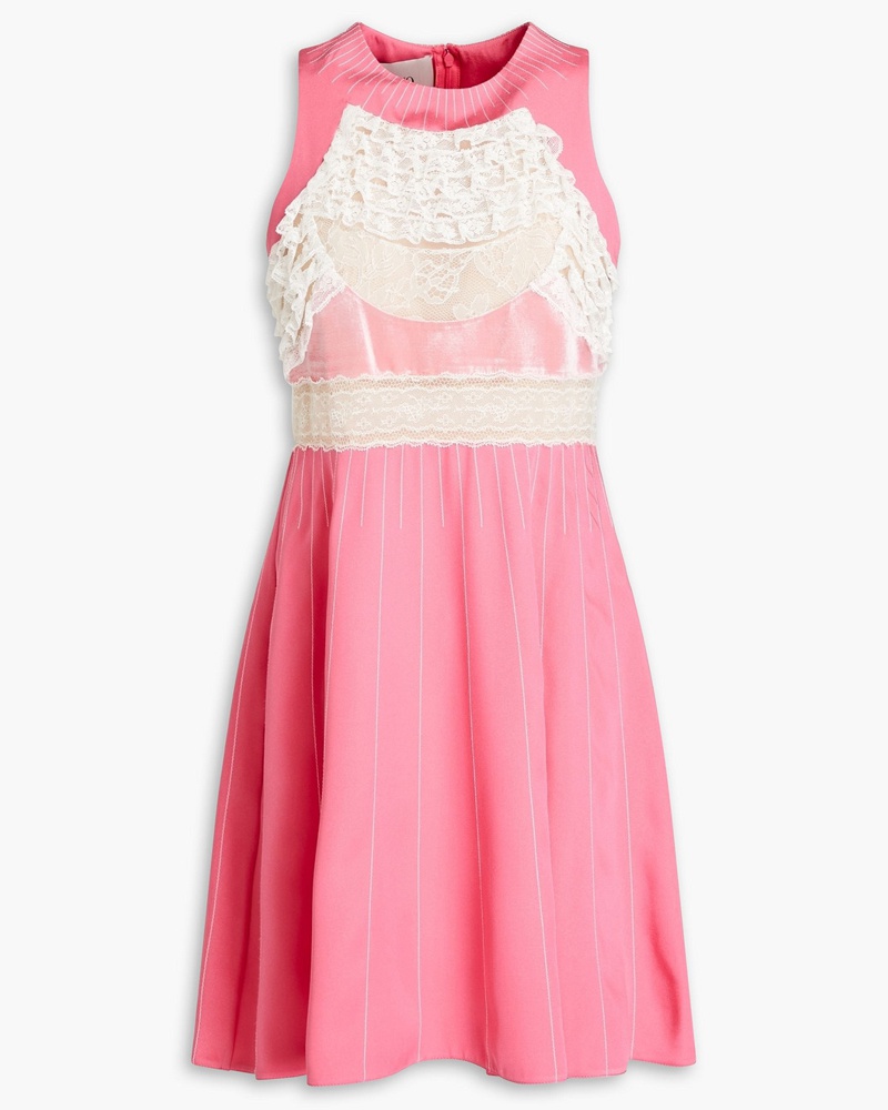 Valentino Garavani Damen Minikleid aus Seide mit Spitzeneinsätzen