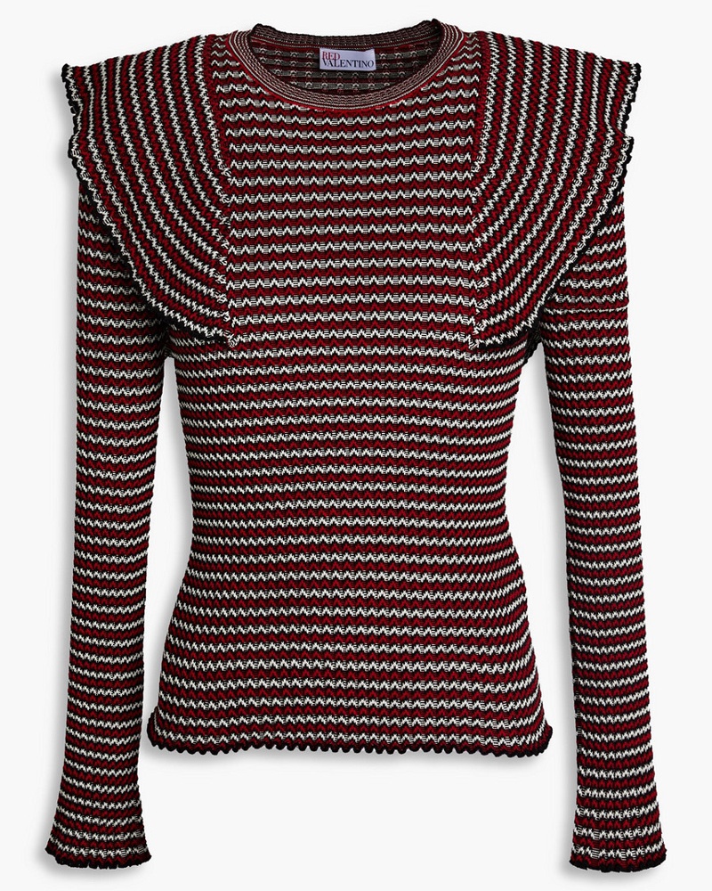 RED Valentino Damen REDValentinoGerippter Pullover aus Jacquard-Strick aus Baumwolle mit Rüschen