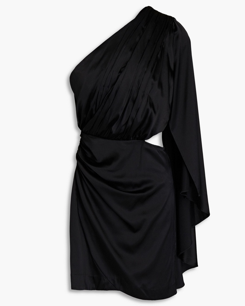 Retrofête Damen Mae Minikleid aus Satin aus einer Seidenmischung mit Cut-outs und asymmetrischer Schulterpartie