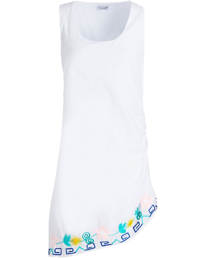 Sensi Studio Damen Asymmetrisches Minikleid aus Baumwolle mit Stickereien S