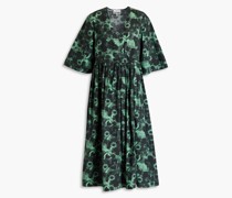 Wrap-effect floral-print cotton-poplin midi dress