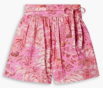 Anela bedruckte Shorts aus Baumwollpopeline mit Falten und Gürtel