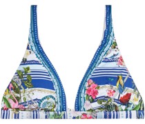 Bedrucktes Triangel-Bikini-Oberteil mit Kristallverzierung