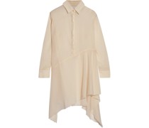 Asymmetric frayed cotton-broadcloth dress