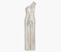 Jumpsuit mit weitem Bein aus Jersey mit Pailletten und asymmetrischer Schulterpartie