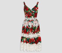 Kleid aus Popeline aus einer Baumwollmischung mit Blumenprint und Häkelbesatz