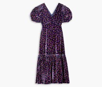 Valerie gerafftes Midikleid aus Samt mit floralem Print