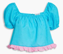 Sienna Pyjama-Oberteil aus einer Bio-Baumwoll-Leinenmischung mit Rüschen