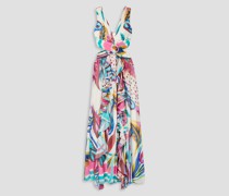 Flora bedrucktes Maxikleid aus Georgette mit Cut-outs und Rüschen BR 32
