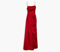 Drapierte Robe aus glänzendem Crêpe mit Wickeleffekt