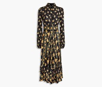 Gerafftes Maxikleid aus Twill mit floralem Print