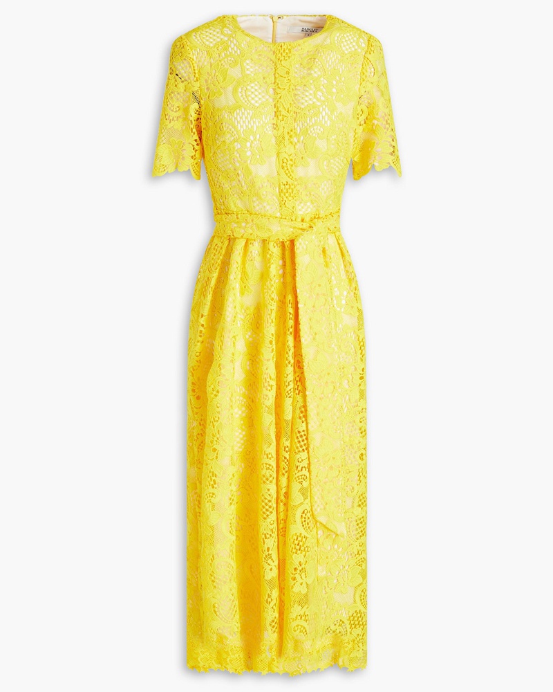 Badgley Mischka Damen Midikleid aus Makramee-Spitze mit Gürtel und Raffung