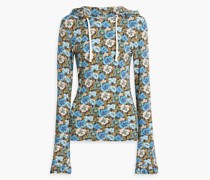 Hoodie aus Stretch-Modal mit floralem Print und Rüschen