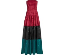 Delhi Strapless Pleated Color-block Silk-taffeta Gown