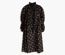 Gerafftes Kleid aus Baumwollgaze mit floralem Print