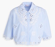 REDValentinoGestreiftes Cropped Hemd aus Baumwolle mit Lochstickerei