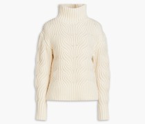 Rollkragenpullover aus Merinowolle mit Zopfstrickmuster 00