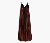 Plissiertes Midikleid aus glänzendem Jersey mit Spitzenbesatz