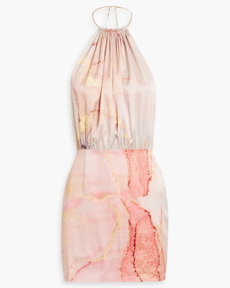 Retrofête Damen Anahita Neckholder-Minikleid aus Satin aus Stretch-Seide mit Print