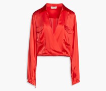 Bluse aus Seidensatin mit Wickeleffekt