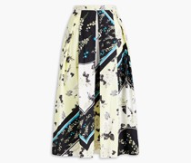 Elena pleated printed cotton-poplin midi skirt