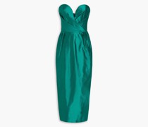 Trägerloses Midikleid aus Shantung-Seide mit Falten