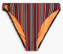 Halbhohes Bikini-Höschen aus Stretch-Piqué mit Streifen und Raffungen