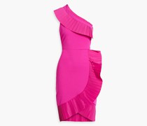 Plissiertes Minikleid aus Crêpe mit Taft-Einsätzen und asymmetrischer Schulterpartie