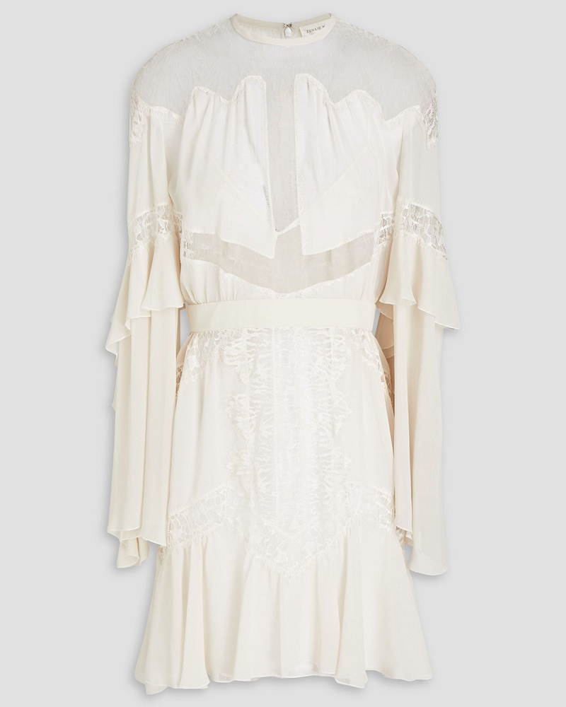 Zuhair Murad Damen Minikleid aus Chiffon mit Spitzeneinsätzen