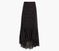 Asymmetrischer Maxirock aus Chiffon mit floralem Print und Rüschen