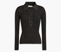 Pullover aus Rippstrick inMetallic-Optik mit Polokragen