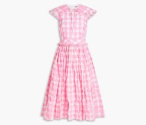 Gerafftes Midikleid aus Baumwolle mit Karomuster