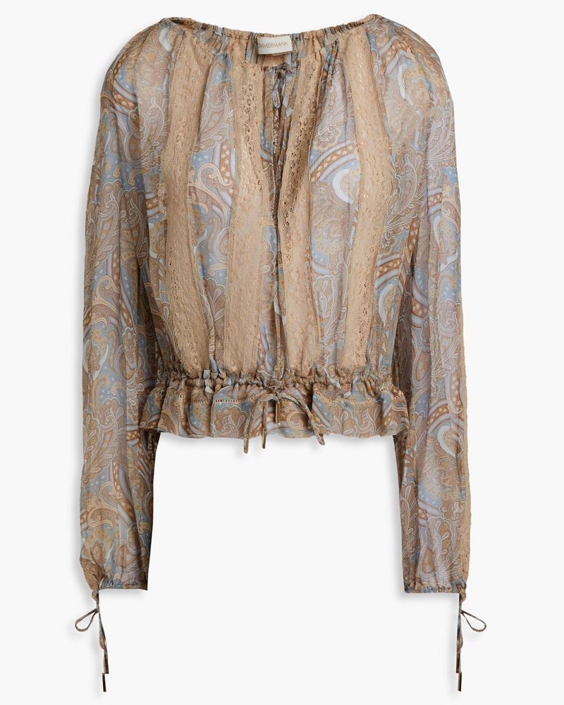 Zimmermann Damen Bluse aus Georgette mit Paisley-Print und Spitzenbesatz 00 OG11240 Zimmermann Damen Bluse aus Georgette mit Paisley-Print und Spitzenbesatz 00 OG11240