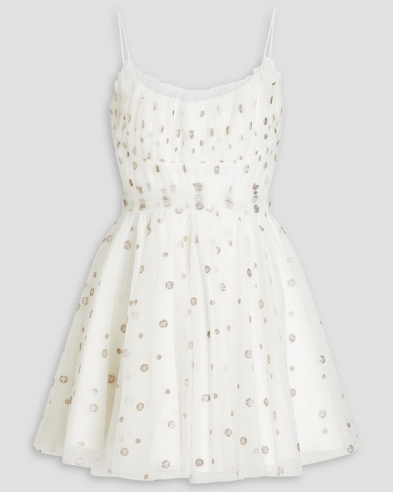 Monique Lhuillier Damen Gerafftes Minikleid aus Tüll mit Glitter-Finish und Polka-Dots
