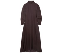 Maxikleid aus glänzendem Twill mit Stehkragen