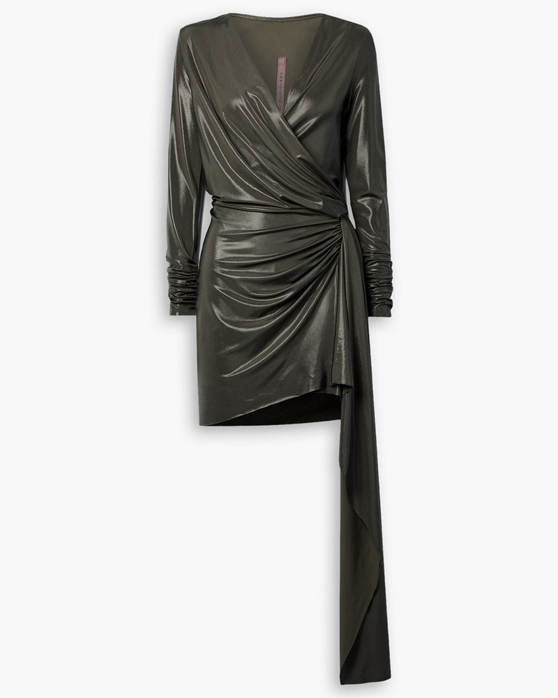 Rick Owens Damen Stevie Slip Dress inMinilänge aus beschichtetem Stretch-Jersey mit Metallic-Effekt