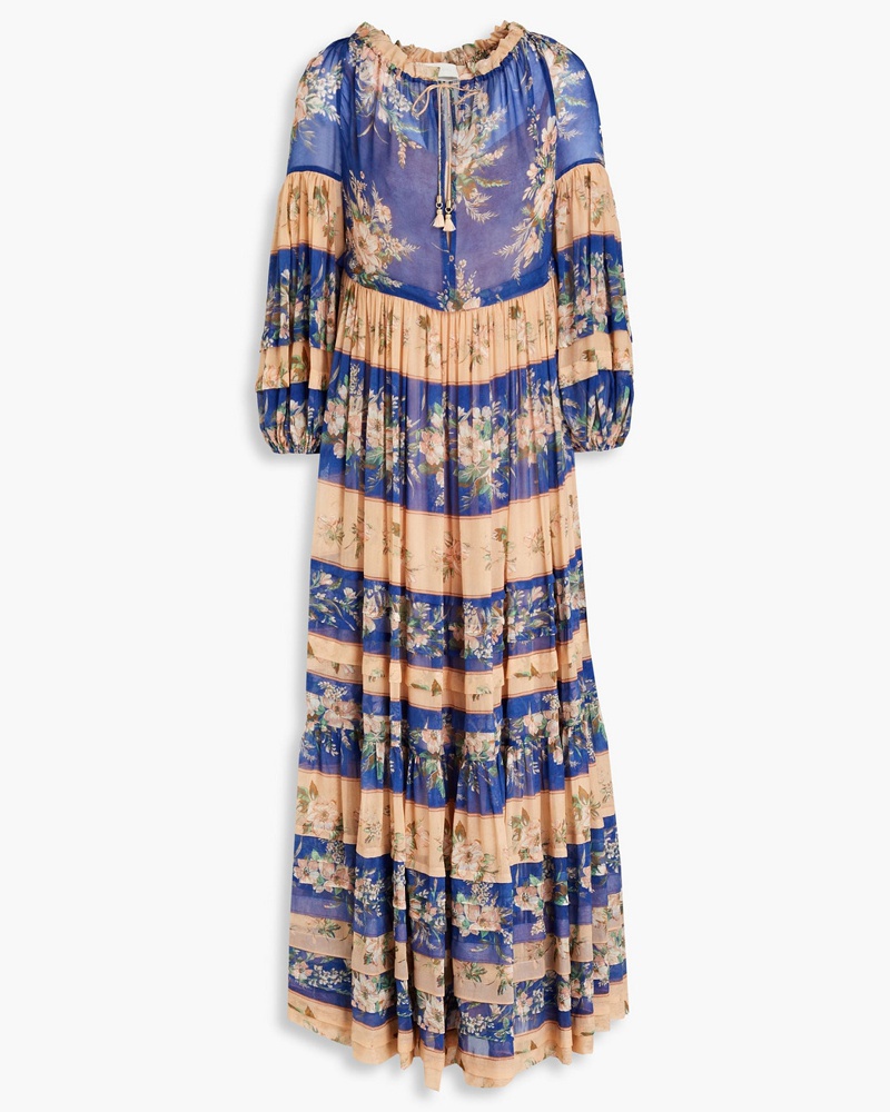 Zimmermann Damen Gerafftes Maxikleid aus Voile aus einer Baumwoll-Seidenmischung mit floralem Print 00