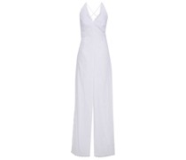 Isa open-back crocheted ace-paneed cotton-bend voie jumpsuit