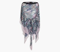 Bedrucktes Oberteil aus Seidenchiffon mit Spitzenbesatz und Gürtel