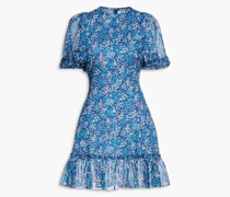 Minikleid aus Baumwoll-Voile mit floralem Print und Rüschenbesatz