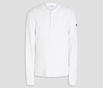 Bedrucktes T-Shirt aus Baumwollfrottee mit Henley-Kragen