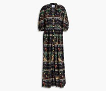 Bedrucktes Hemdkleid inMaxilänge aus Baumwollpopeline mit Gürtel