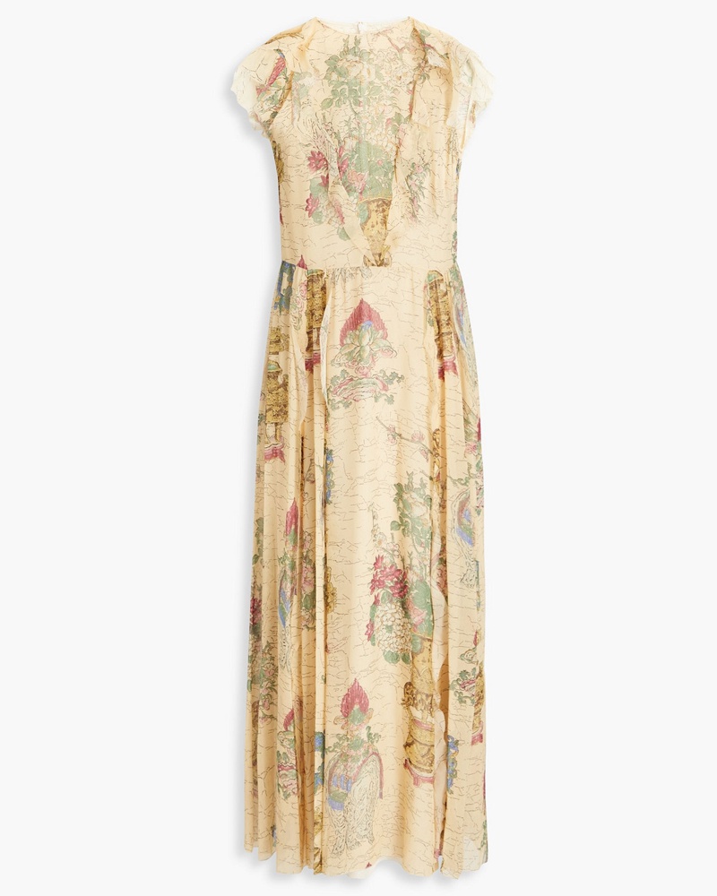 RED Valentino Damen REDValentinoMidikleid aus Seidenchiffon mit Rüschen und Print