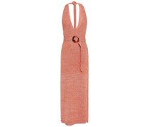 Meliertes Neckholder-Midikleid aus einer Baumwollmischung mit Gürtel