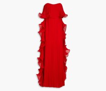 Trägerlose Robe aus plissiertem Georgette mit Rüschen