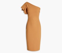Arminta Kleid aus Scuba mit asymmetrischer Schulterpartie und Rüschen