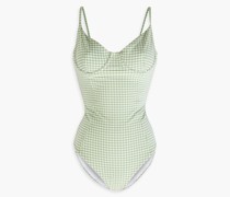 Badeanzug aus Stretch-Seersucker mit Gingham-Karo