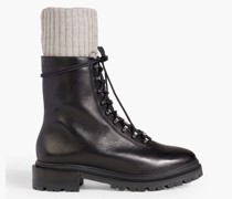 Combat Boots aus Leder mit Rippstrickbesatz