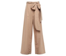 Tie-front Cotton And Silk-blend Wide-leg Pants